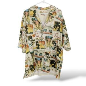 Tommy Bahama 100% Silk Mens Camp Shirt XL LA Las Vegas Casino Strip Post‎ Cards